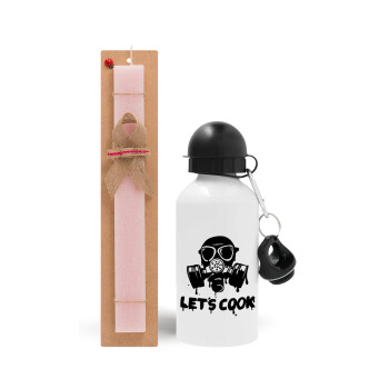 Let's cook mask, Easter Set, metallic aluminum bottle (500ml) & aromatic flat Easter candle (30cm) (PINK)