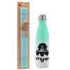 Easter Set, Metallic green/white thermos (Stainless steel), double-walled, 500ml & scented flat Easter candle (30cm) (TURQUOISE)