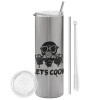Tumbler stainless steel Silver 600ml, with metal straw & cleaning brush