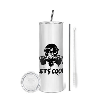 Let's cook mask, Eco friendly stainless steel tumbler 600ml, with metal straw & cleaning brush