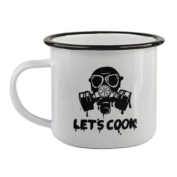 Let's cook mask — Enamel mug with black rim, 360ml