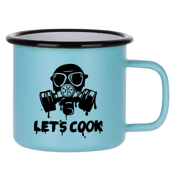 Let's cook mask — Metal enamel mug, matte light blue, 360ml