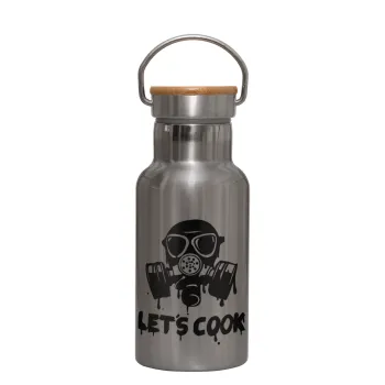 Let's cook mask, Stainless steel metallic thermos flask, silver with a bamboo lid, double-walled, 350ml.