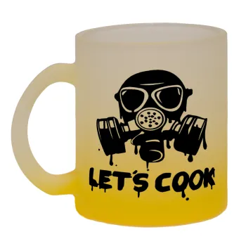 Let's cook mask, Κούπα γυάλινη δίχρωμη με βάση το κίτρινο ματ, 330ml