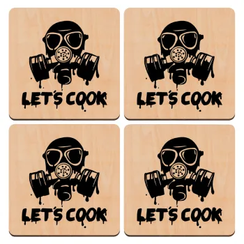 Let's cook mask, ΣΕΤ x4 Σουβέρ ξύλινα τετράγωνα plywood (9cm)