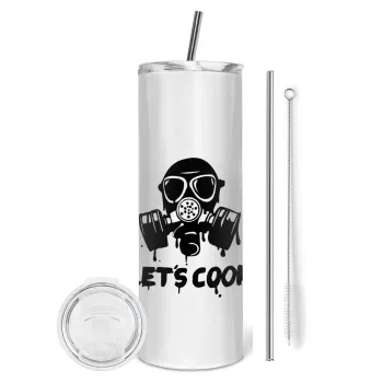 Let's cook mask, Tumbler ποτήρι θερμό από ανοξείδωτο ατσάλι 600ml, με μεταλλικό καλαμάκι & βούρτσα καθαρισμού