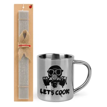 Let's cook mask, Πασχαλινή Λαμπάδα με μεταλλική κούπα θερμό (300ml) & κερί αρωματικό πλακέ (30cm) (ΓΚΡΙ)