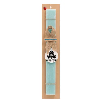 Let's cook mask, Easter Set, wooden keychain & aromatic flat Easter candle (30cm) (TURQUOISE)