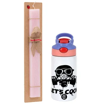 Let's cook mask, Πασχαλινή Λαμπάδα με Παιδικό παγούρι θερμό, ανοξείδωτο, με καλαμάκι ασφαλείας, ροζ/μωβ (350ml) & κερί αρωματικό πλακέ (30cm) (ΡΟΖ)