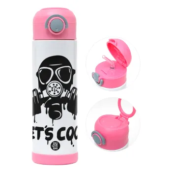 Let's cook mask, Παιδικό παγούρι θερμό, ανοξείδωτο, με καλαμάκι ασφαλείας, ΡΟΖ (500ml)