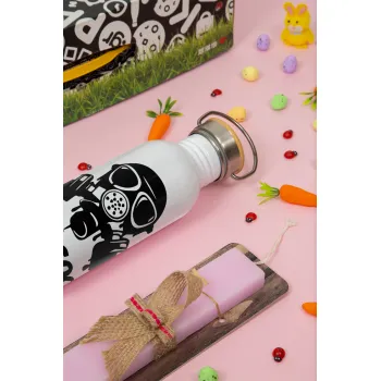 Let's cook mask, Πασχαλινή Λαμπάδα με παγούρι μεταλλικό (620ml, stainless steel) & κερί αρωματικό πλακέ (30cm) (ΡΟΖ)