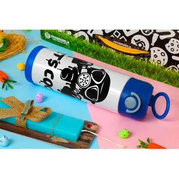 Let's cook mask, Easter candle, Childrens hot water bottle, stainless steel, with safety straw, BLUE (500ml)