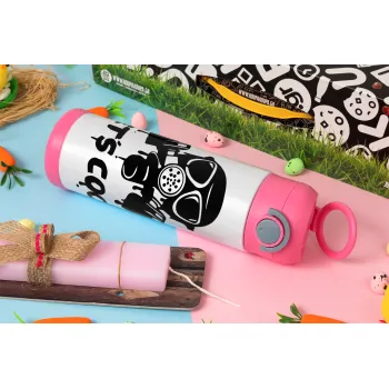 Let's cook mask, Easter candle, Childrens hot water bottle, stainless steel, with safety straw, PINK (500ml)