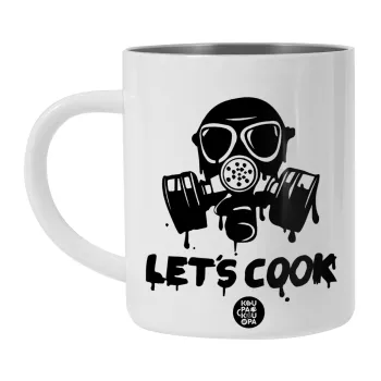 Let's cook mask, BIG Mug Stainless steel double wall (450ml, White)