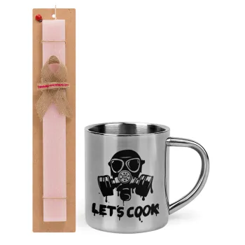 Let's cook mask, Easter Set, metallic thermal cup (300ml) & aromatic flat Easter candle (30cm) (PINK)