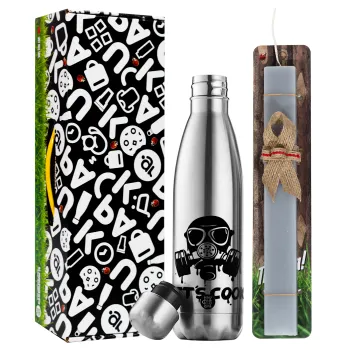 Let's cook mask, Easter Set, metallic stainless thermos flask (500ml) & scented flat Easter candle (30cm) (GRAY)