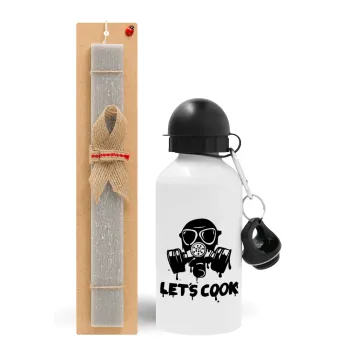 Let's cook mask, Easter Set, metallic aluminum water bottle (500ml) & aromatic flat Easter candle (30cm) (GRAY)