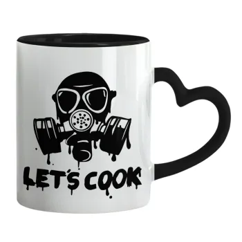 Let's cook mask, Κούπα καρδιά χερούλι μαύρη, κεραμική, 330ml