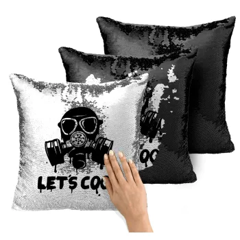 Let's cook mask, Μαξιλάρι καναπέ Μαγικό Μαύρο με πούλιες 40x40cm περιέχεται το γέμισμα