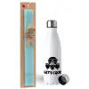 Easter Set, metallic stainless steel water bottle (750ml) & aromatic flat Easter candle (30cm) (TURQUOISE)