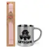 Easter Set, metallic thermal cup (300ml) & aromatic flat Easter candle (30cm) (PINK)