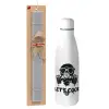 Easter Set, metallic stainless thermos bottle (500ml) & scented flat Easter candle (30cm) (GRAY)