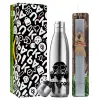 Easter Set, metallic stainless thermos flask (500ml) & scented flat Easter candle (30cm) (GRAY)