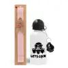 Easter Set, metallic aluminum bottle (500ml) & aromatic flat Easter candle (30cm) (PINK)