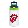 Rolling Stones Kiss, Παιδικό παγούρι θερμό, ανοξείδωτο, με καλαμάκι ασφαλείας, πράσινο/μπλε (350ml)