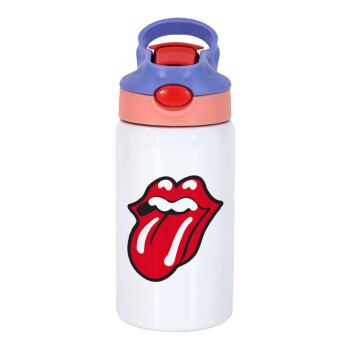 Rolling Stones Kiss, Παιδικό παγούρι θερμό, ανοξείδωτο, με καλαμάκι ασφαλείας, ροζ/μωβ (350ml)