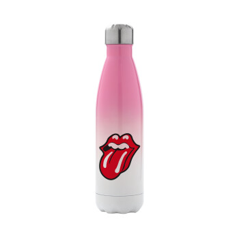 Rolling Stones Kiss, Μεταλλικό παγούρι θερμός Ροζ/Λευκό (Stainless steel), διπλού τοιχώματος, 500ml