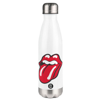 Rolling Stones Kiss, Μεταλλικό παγούρι θερμός Λευκό (Stainless steel), διπλού τοιχώματος, 500ml