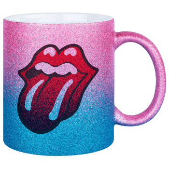 Rolling Stones Kiss, Κούπα Χρυσή/Μπλε Glitter, κεραμική, 330ml
