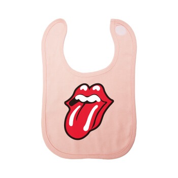 Rolling Stones Kiss, Σαλιάρα με Σκρατς ΡΟΖ 100% Organic Cotton (0-18 months)