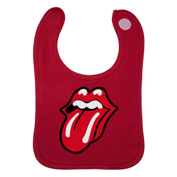 Rolling Stones Kiss, Σαλιάρα με Σκρατς Κόκκινη 100% Organic Cotton (0-18 months)