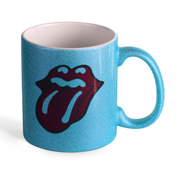 Rolling Stones Kiss, Κούπα Σιέλ Glitter που γυαλίζει, κεραμική, 330ml