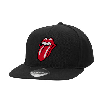 Rolling Stones Kiss, Καπέλο Ενηλίκων Flat Snapback Μαύρο, (100% ΒΑΜΒΑΚΕΡΟ TWILL, ΕΝΗΛΙΚΩΝ, UNISEX, ONE SIZE)