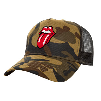 Rolling Stones Kiss, Adult Structured Trucker Hat, with Mesh, (Camouflage) Army (100% COTTON, ADULT, UNISEX, ONE SIZE)
