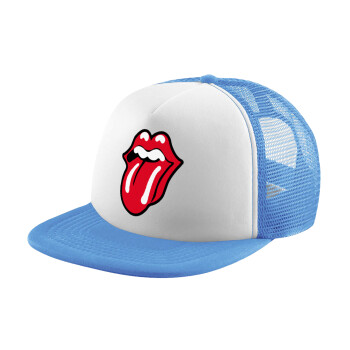 Rolling Stones Kiss, Child's Soft Trucker Hat with Blue/White Mesh (POLYESTER, CHILD, ONE SIZE)