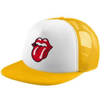 Rolling Stones Kiss, Καπέλο Soft Trucker με Δίχτυ Κίτρινο/White 