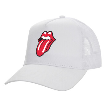 Rolling Stones Kiss, Καπέλο Ενηλίκων Structured Trucker, με Δίχτυ, ΛΕΥΚΟ (100% ΒΑΜΒΑΚΕΡΟ, ΕΝΗΛΙΚΩΝ, UNISEX, ONE SIZE)