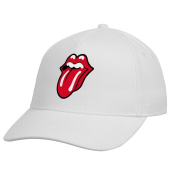 Rolling Stones Kiss, Καπέλο παιδικό Baseball, Drill, Λευκό (100% ΒΑΜΒΑΚΕΡΟ, ΠΑΙΔΙΚΟ, UNISEX, ONE SIZE)