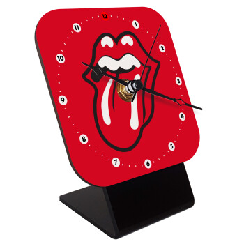 Rolling Stones Kiss, Quartz Wooden table clock with hands (10cm)
