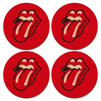 Rolling Stones Kiss, ΣΕΤ x4 Σουβέρ ξύλινα στρογγυλά plywood (9cm)
