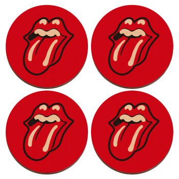 Rolling Stones Kiss, ΣΕΤ x4 Σουβέρ ξύλινα στρογγυλά plywood (9cm)