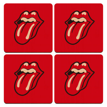 Rolling Stones Kiss, ΣΕΤ x4 Σουβέρ ξύλινα τετράγωνα plywood (9cm)