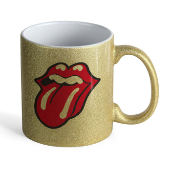 Rolling Stones Kiss, Κούπα Χρυσή Glitter που γυαλίζει, κεραμική, 330ml