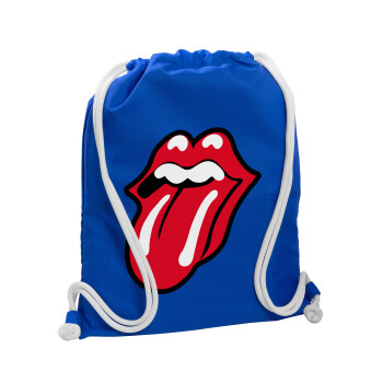 Rolling Stones Kiss, Τσάντα πλάτης πουγκί GYMBAG Μπλε, με τσέπη (40x48cm) & χονδρά κορδόνια