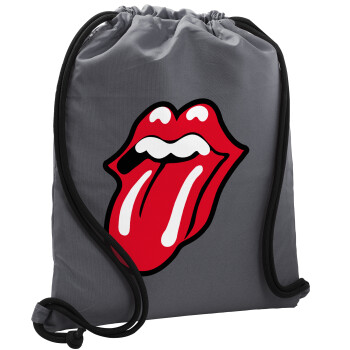 Rolling Stones Kiss, Backpack pouch GYMBAG GREY, with pocket (40x48cm) & thick cords