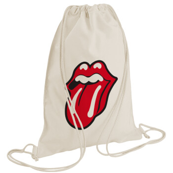 Rolling Stones Kiss, Τσάντα πλάτης πουγκί GYMBAG natural (28x40cm)